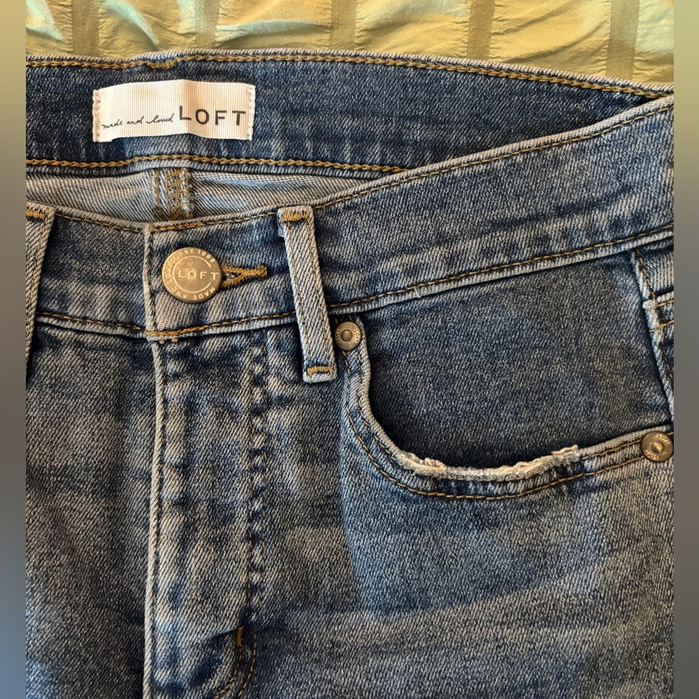 LOFT Women's High Waisted Slim Straight Blue Jeans
